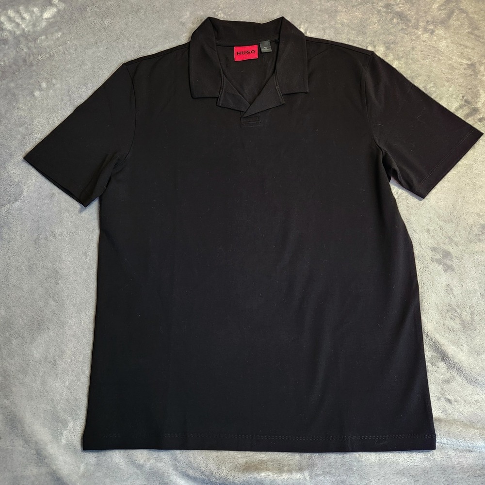 New HUGO Slim Fit Black Polo Shirt Men's L Size Large Cotton Elastane
